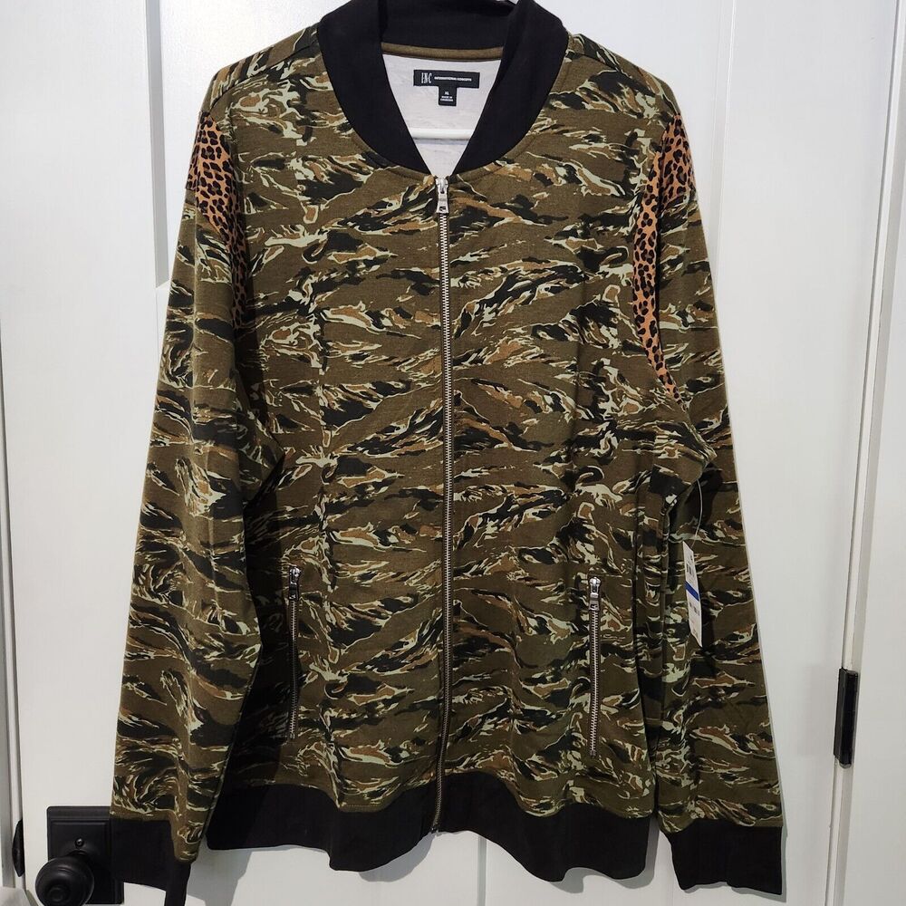 NC Leopard Trimmed Tiger Stripe Camo Zip Sweatshirt  Mens Medium Large & XL NWT